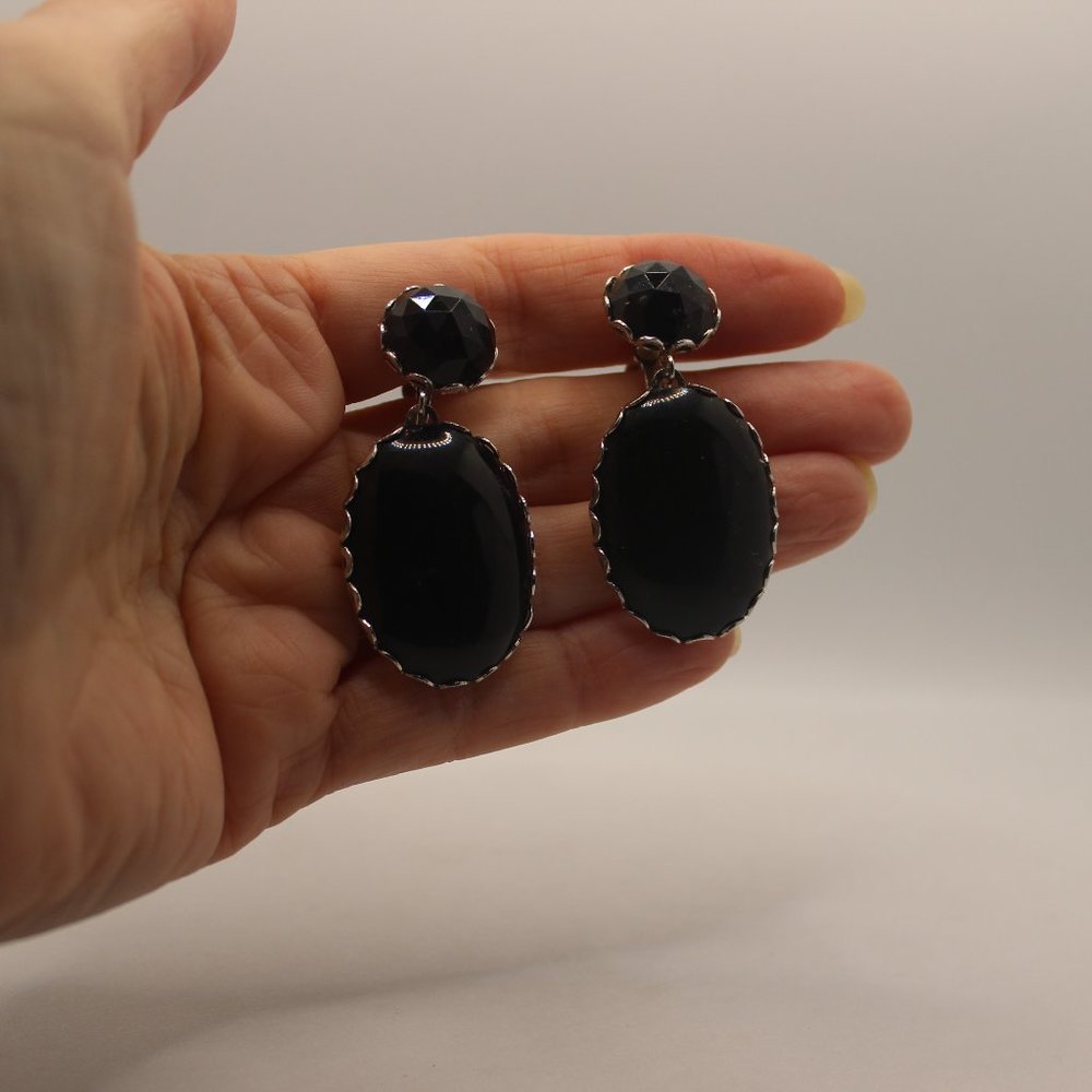 Vintage Black Drop Earrings Screw Backs